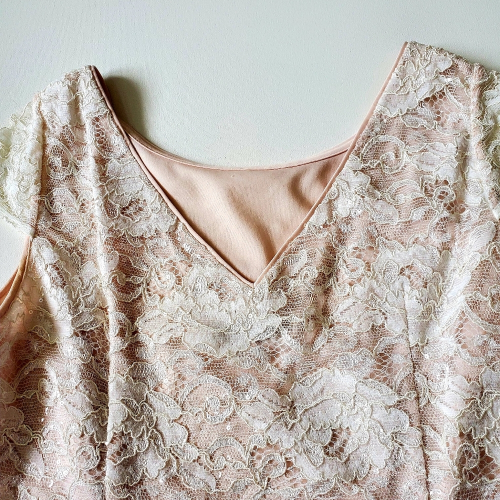 JACQUES VERT SPECIAL OCCASION WHITE LACE BLAUSE WITH BEIGE LINING ( SIZE 12 ) - Picture 3 of 10